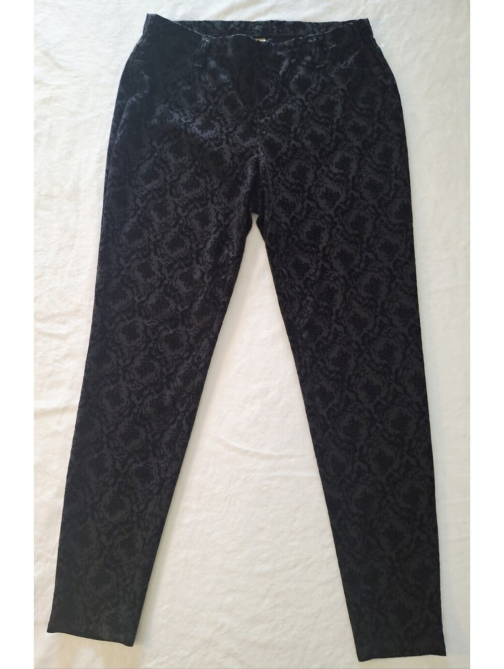 Faded Glory Black Velvet Damask Burnout Jeggings Women's 12/14 Large